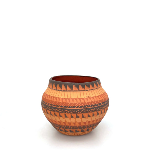 Navajo Pottery by Anna Tsosie Terra Cotta Hand Etched Small Pot 4.5” Orange Brown