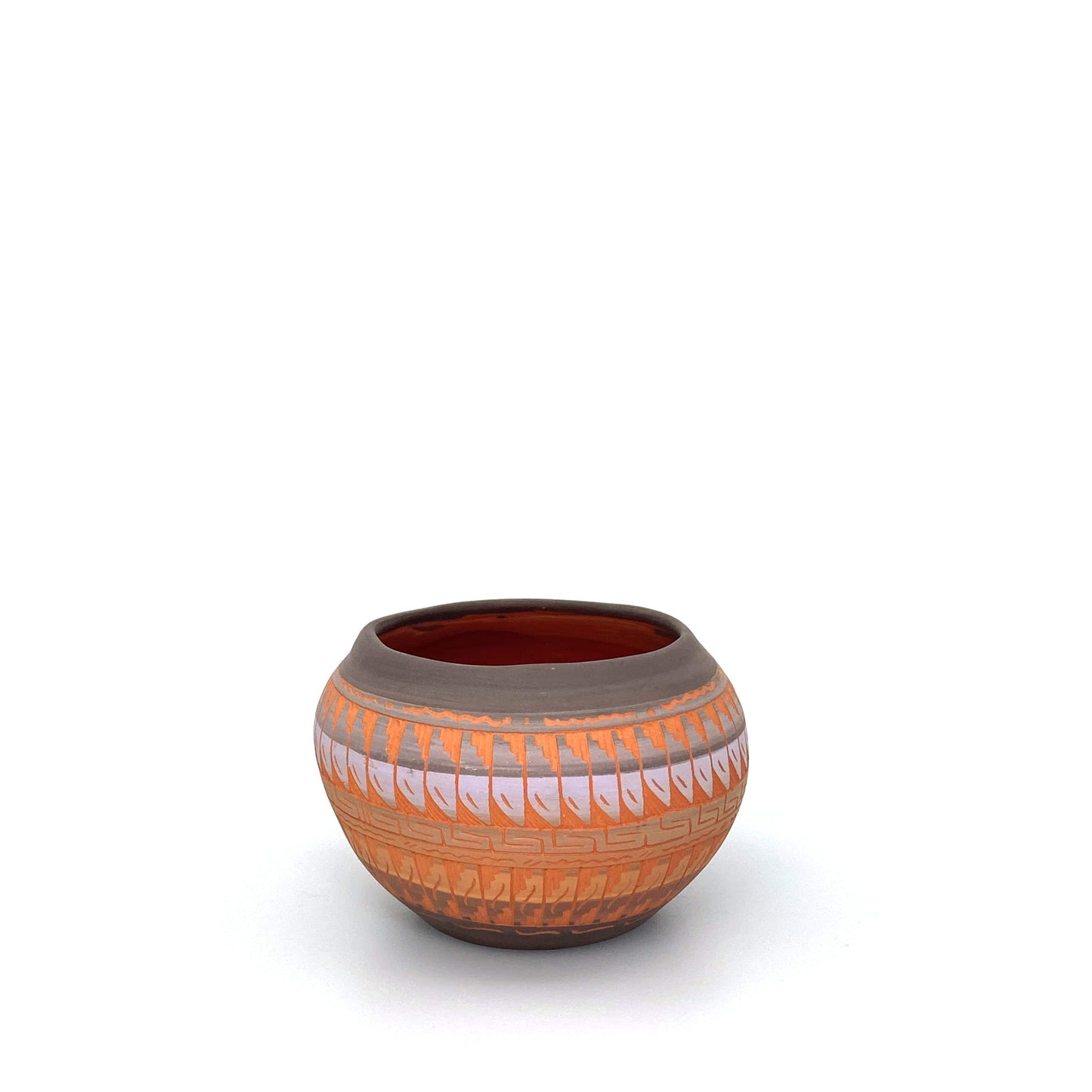 Navajo Pottery by Anna Tsosie Terra Cotta Hand Etched Small Pot 3.5” Pink Brown