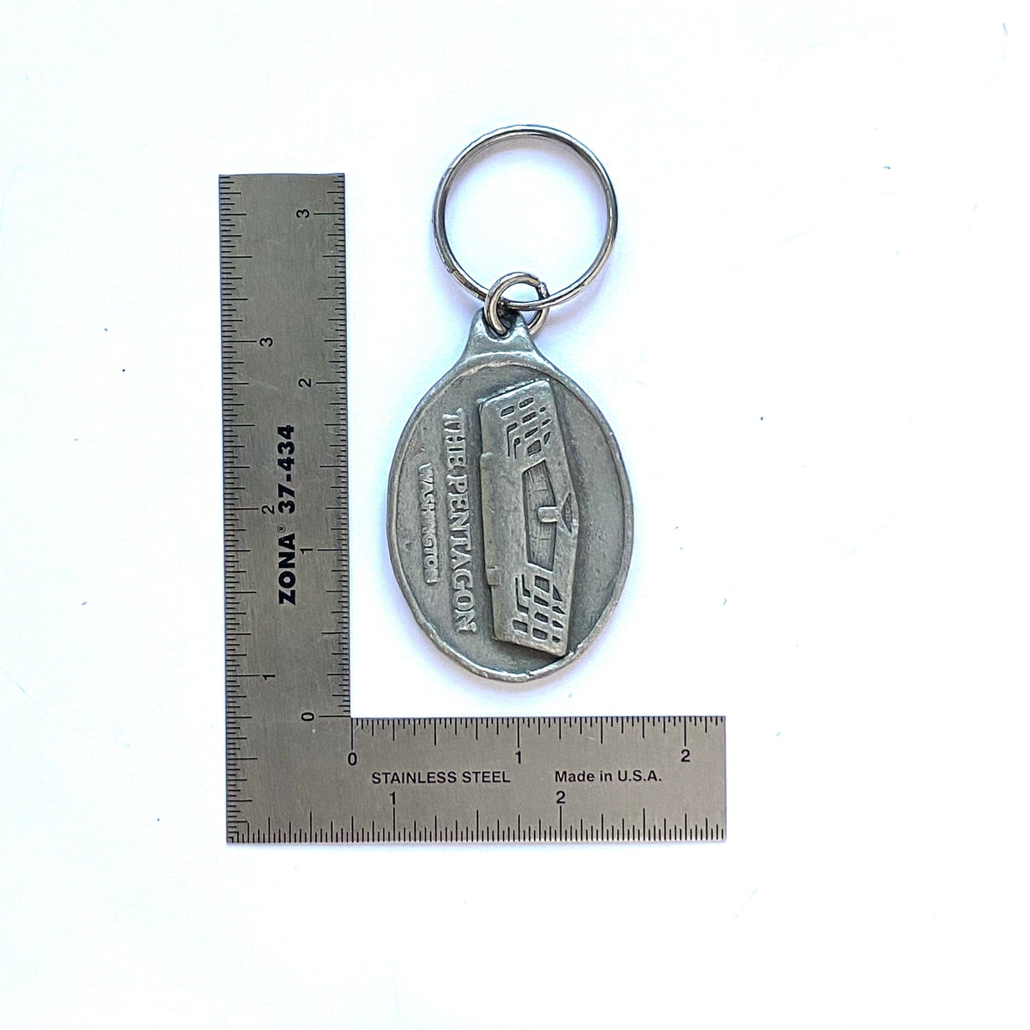 Vintage Pentagon Pewter Oval Keychain Key Ring