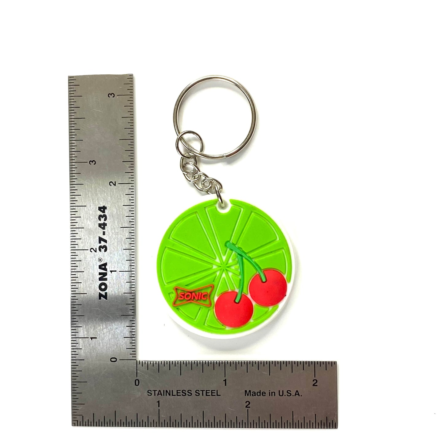 SONIC Drive-In Restaurant Cherry Limeade Keychain Key Ring Rubber Round