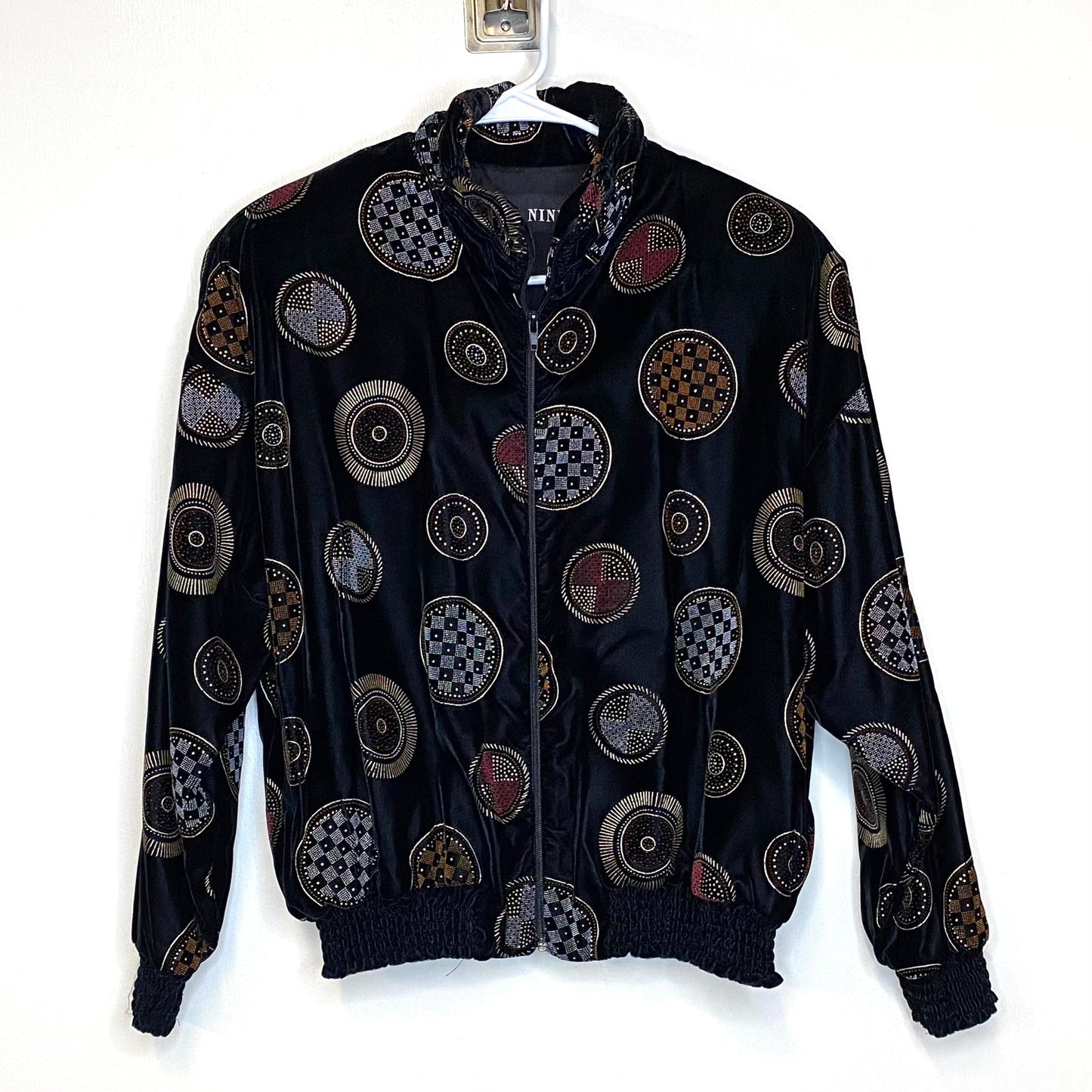 Vintage ICE NINE Womens Size L Black Velvet Zip-Up Jacket L/s