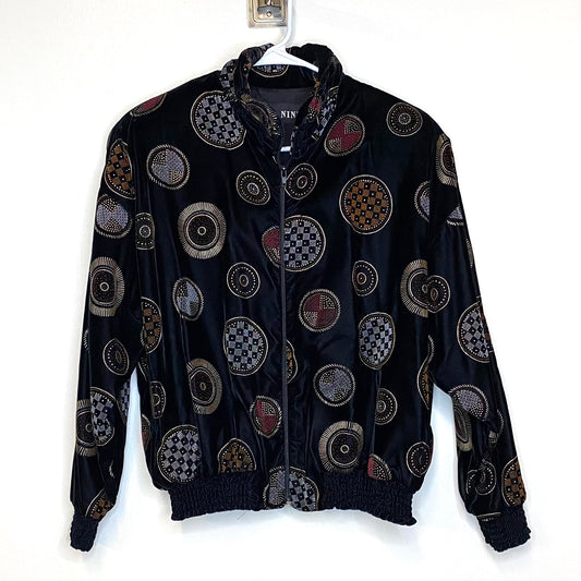 Vintage ICE NINE Womens Size L Black Velvet Zip-Up Jacket L/s
