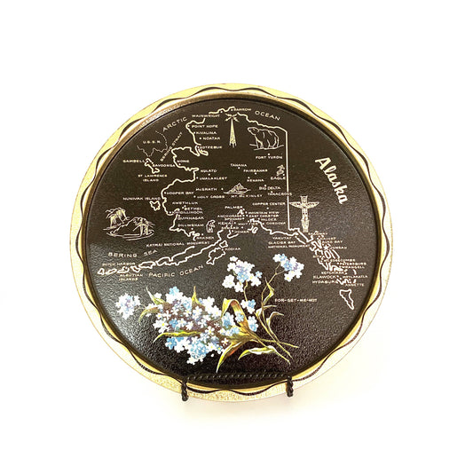 State of Alaska Collectible Decorative Plate 11” Black/Gold Map Points of Interest