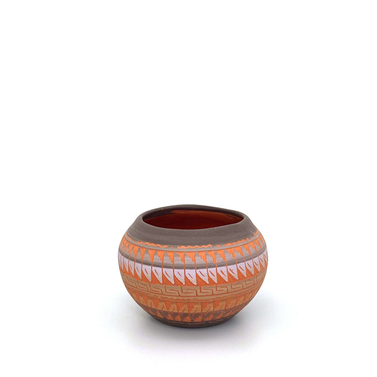 Navajo Pottery by Anna Tsosie Terra Cotta Hand Etched Small Pot 3.5” Pink Brown