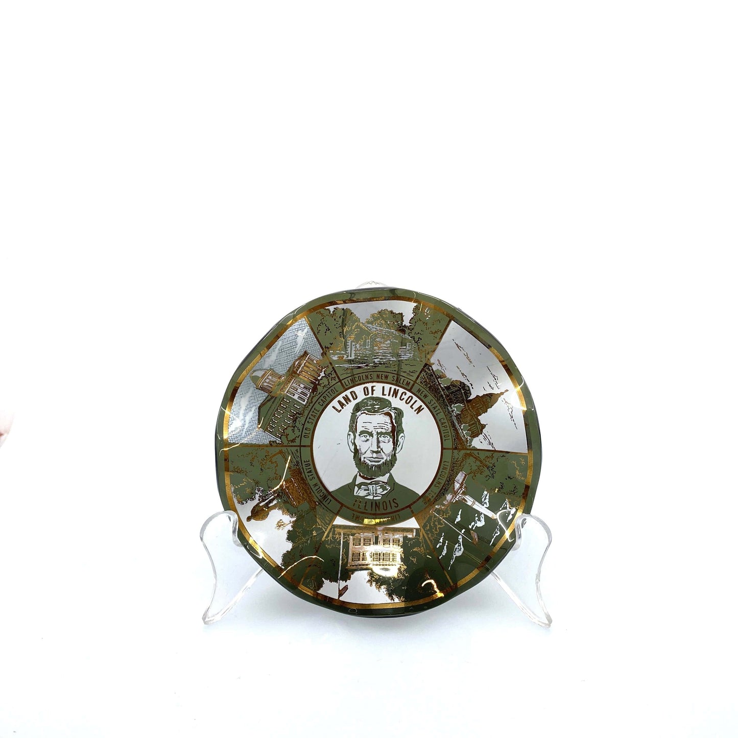 Vintage State Souvenir Plate “Land of Lincoln Illinois” Collectible, Glass - 5.5”