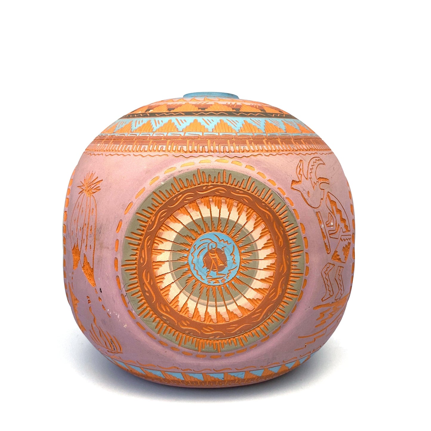 Navajo Pottery Anna Tsosie Signed Terra Cotta Hand Etched 9.5” Large Rounded Square Vase