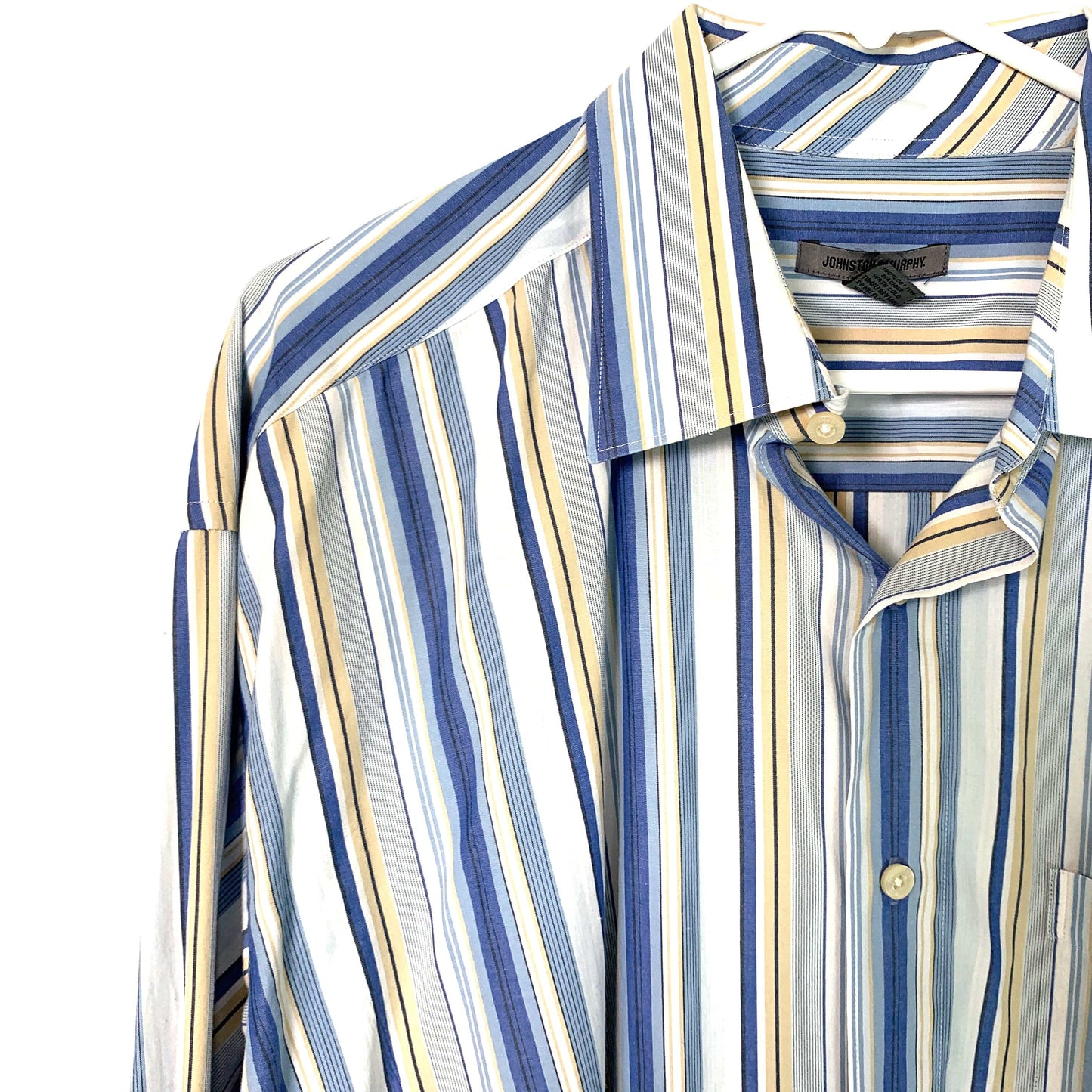 Johnston & Murphy Men's Striped Blue & White Button-Up Dress Shirt - Size XL - Long Sleeve