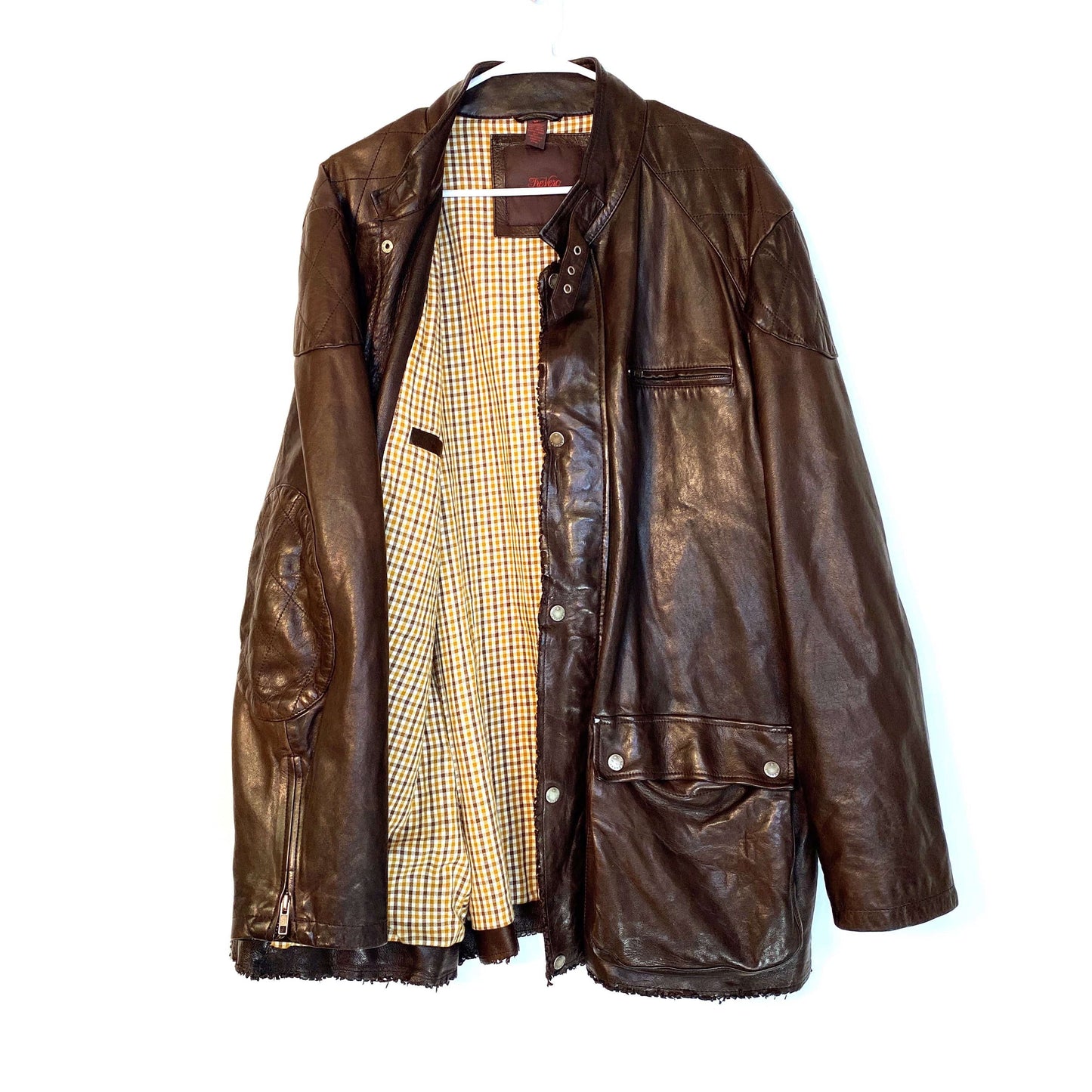 Tre Vero Mens Size XL Brown Leather Biker Jacket Zip-Up L/s