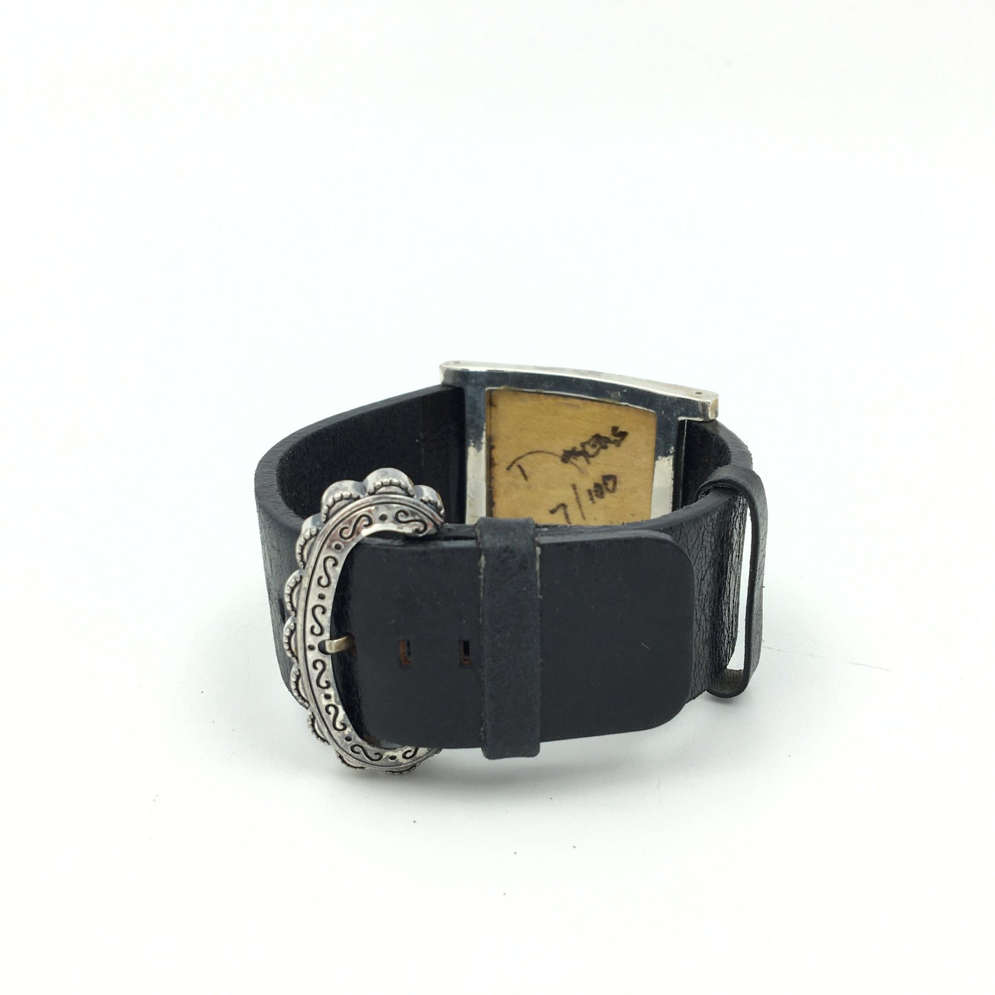Womens Hand-Made Sterling Silver Storyteller Bracelet Leather Band Clasp