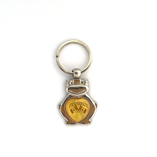 “Canada” Maple Leaf Flags Silvertone Frog Souvenir Keychain Key Ring Metal Charm