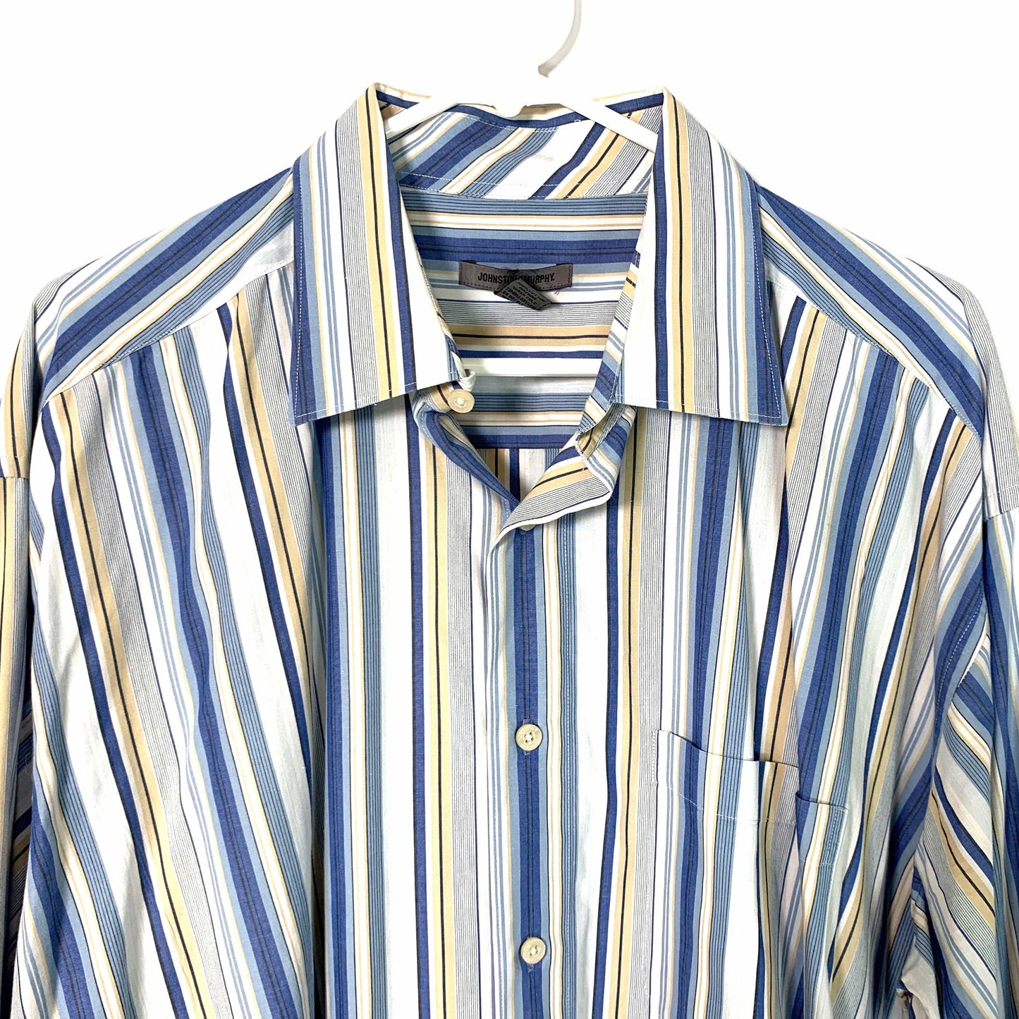 Johnston & Murphy Men's Striped Blue & White Button-Up Dress Shirt - Size XL - Long Sleeve