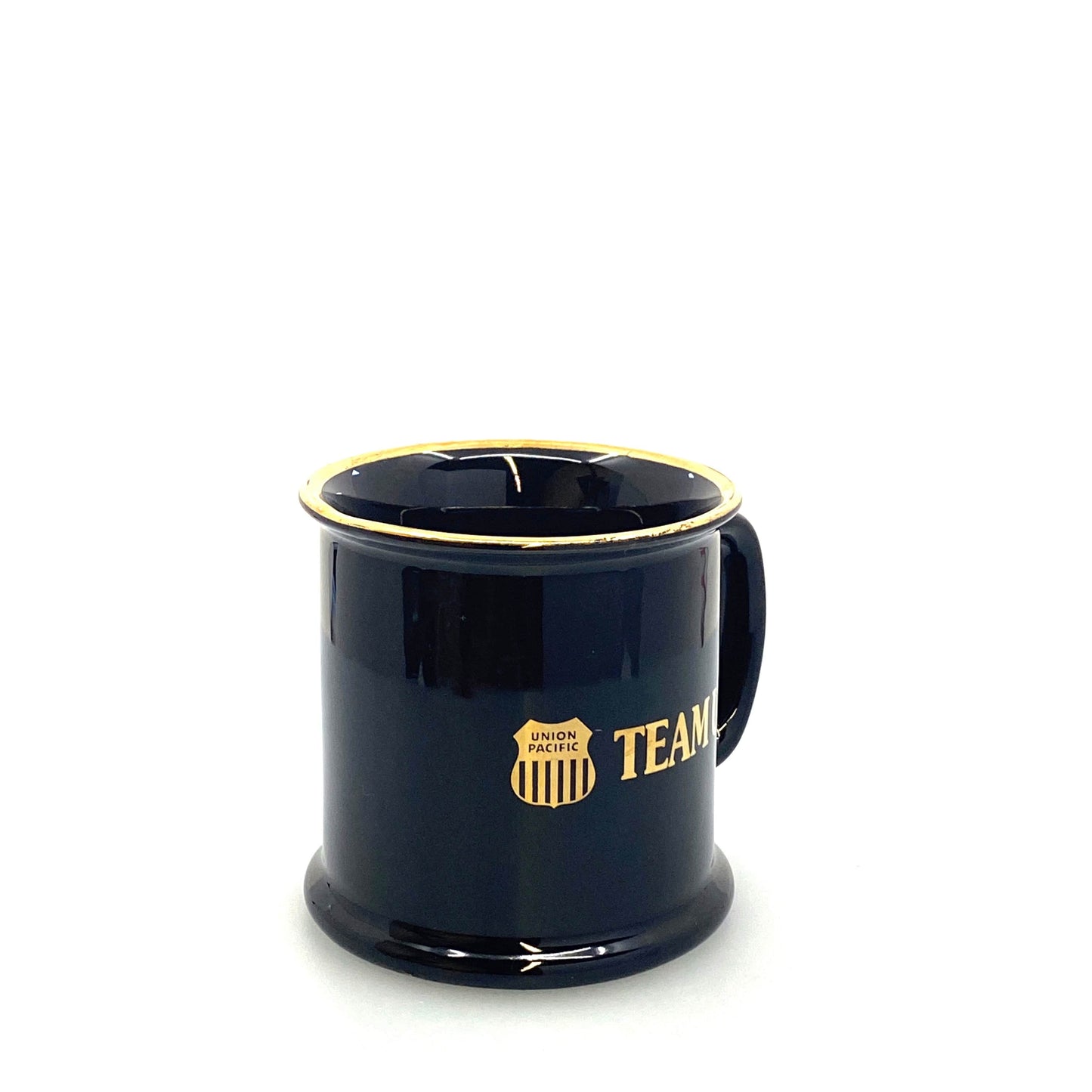 Union Pacific Railroad “Team Up” Employee Goldtone Blue Ceramic Coffee Cup 12 Fl Oz