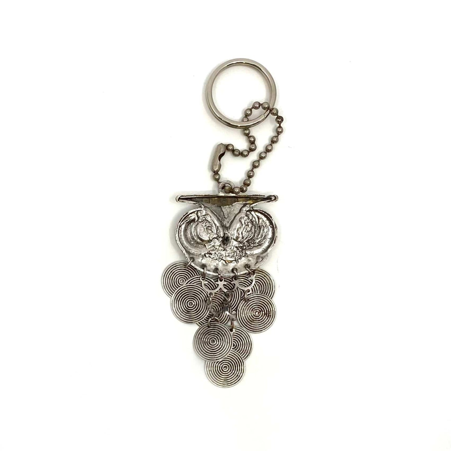 Silver Metal Owl Keychain Large Dangling Charm Key Ring