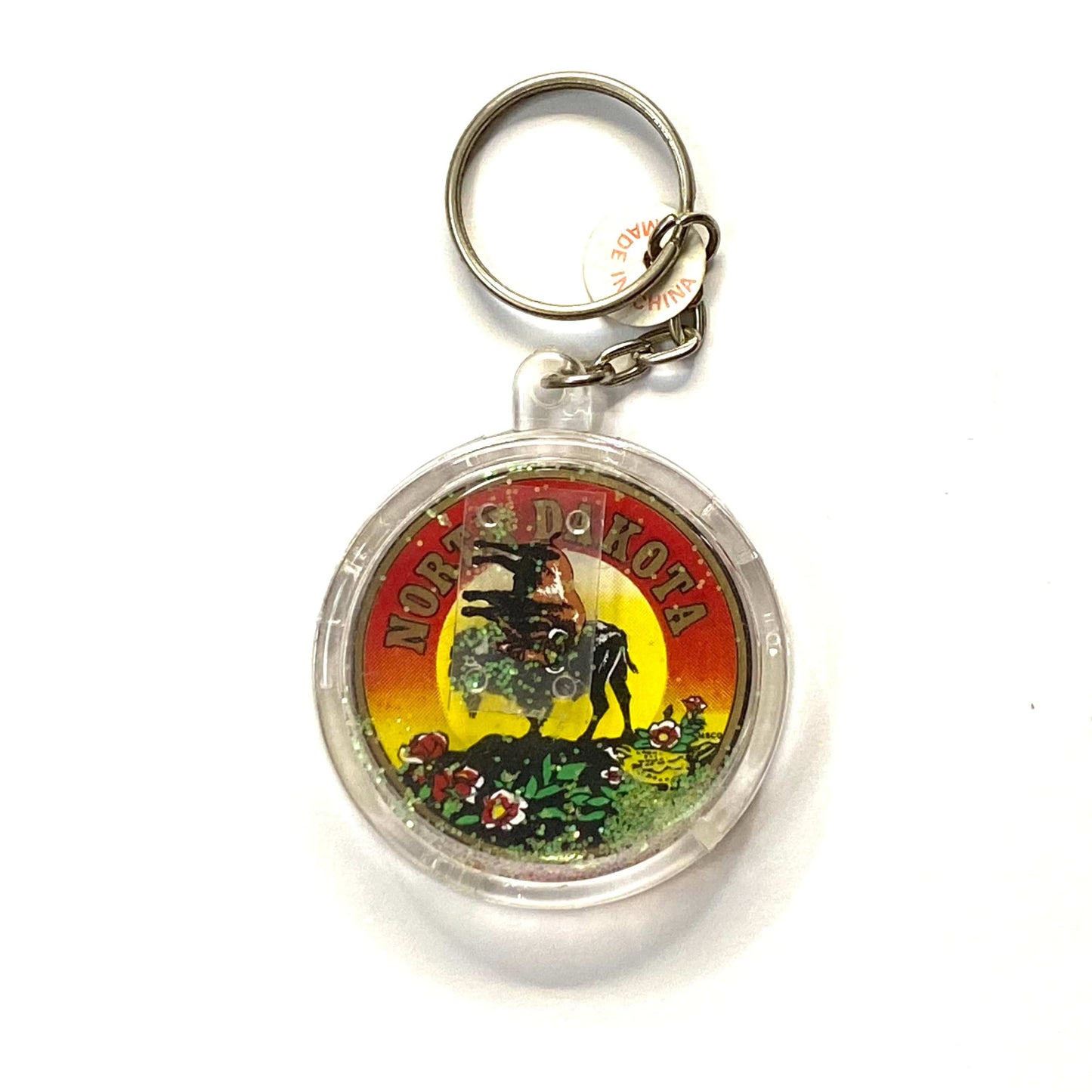 Vintage South Dakota Travel Souvenir Keychain Key Ring Round Clear Acrylic