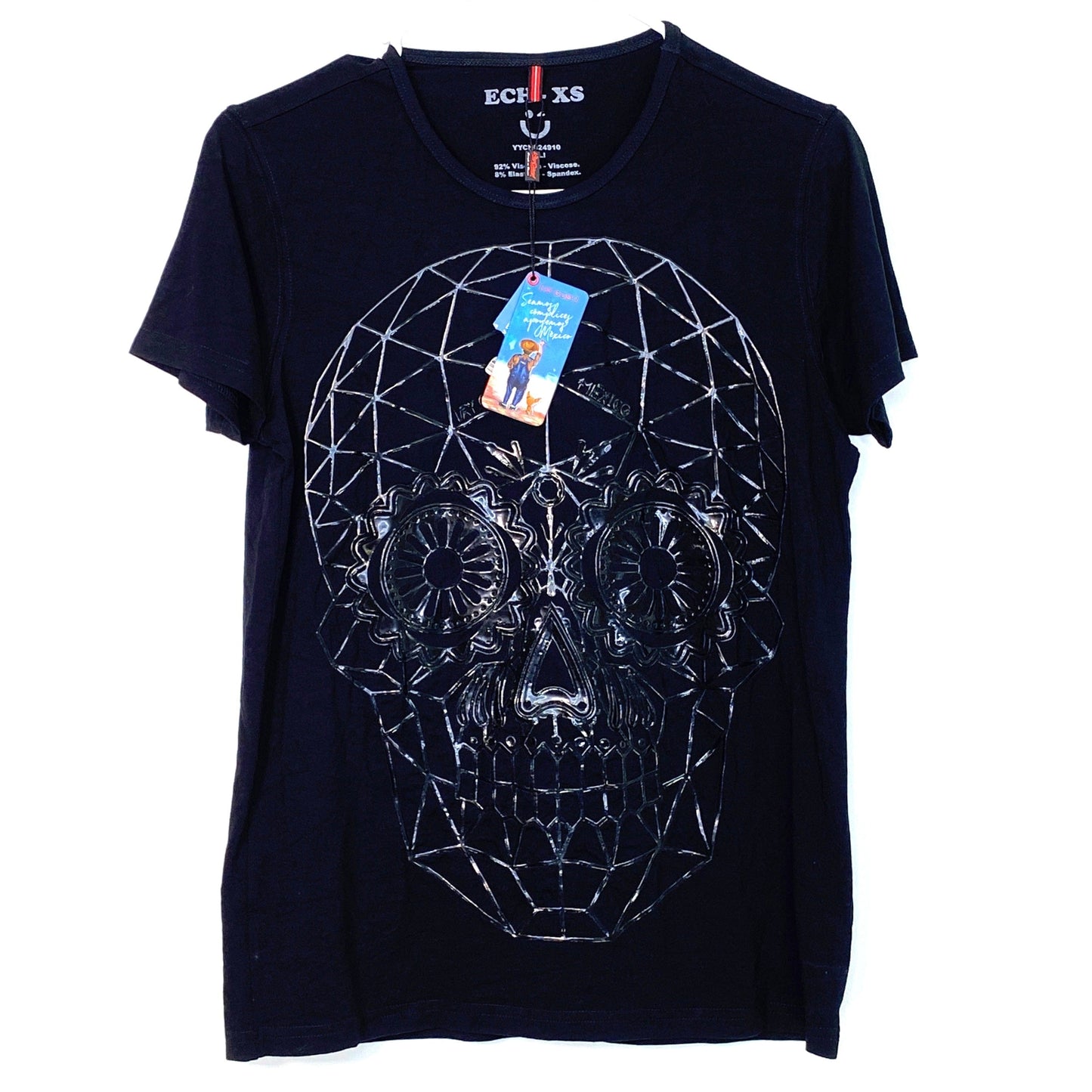 ¡Ay Guey! Women's Black Geometric Sugar Skull T-Shirt - Size XS
