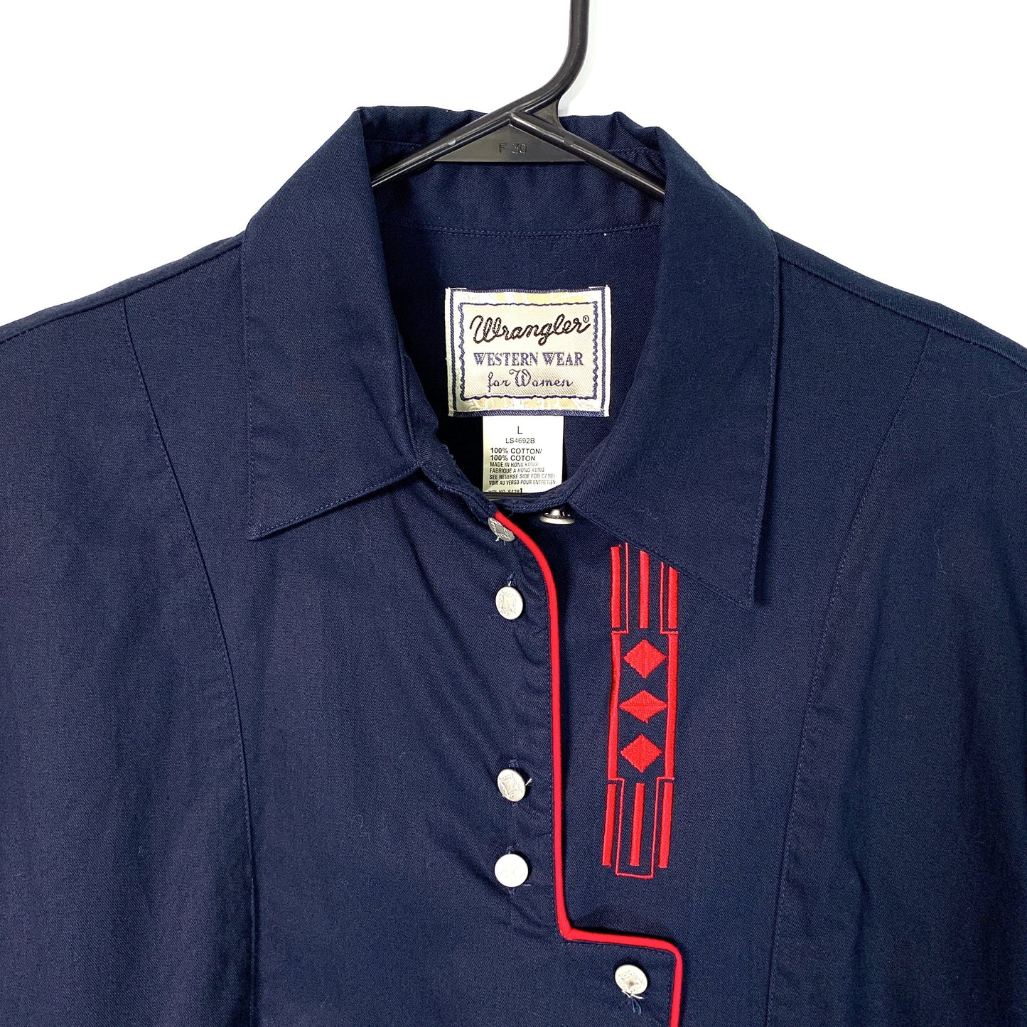 Vintage 1994 Women's Blue Wrangler Western Flannel Shirt - Size L - Button-Up Collared