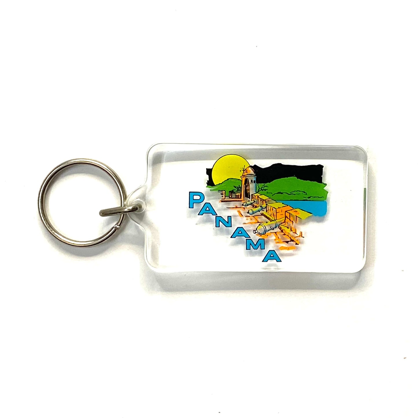 Vintage Panama Panama Canal Travel Souvenir Keychain Key Ring Rectangle Clear Acrylic