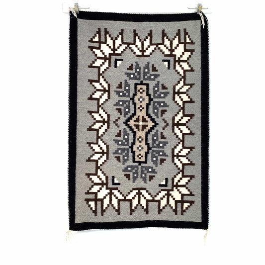 Vintage Navajo Hand-Woven Geometric Gray Kilim Rug by Lena Begay 44” x 29"
