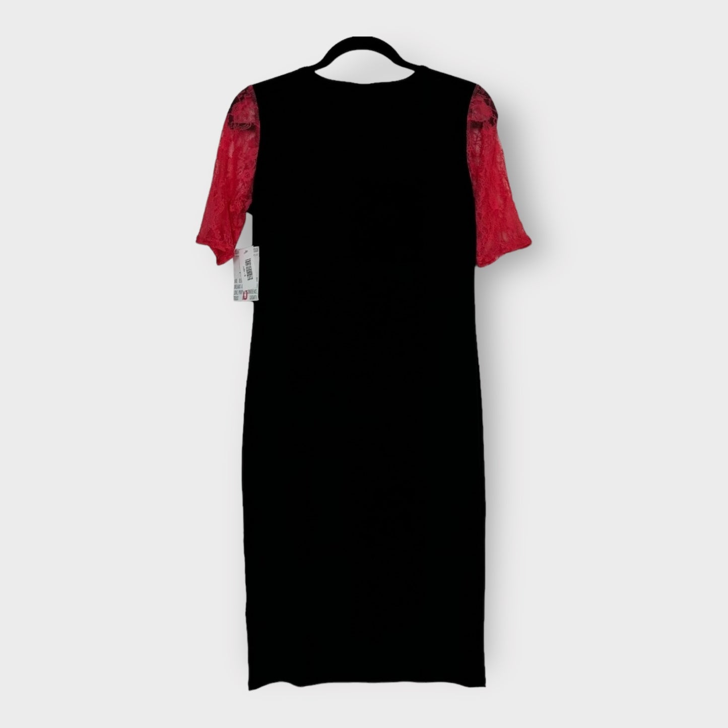 LuLaRoe Julia Bodycon Dress | S (4-6) | Black/Red | Colorblock/Lace Sleeves | NWT