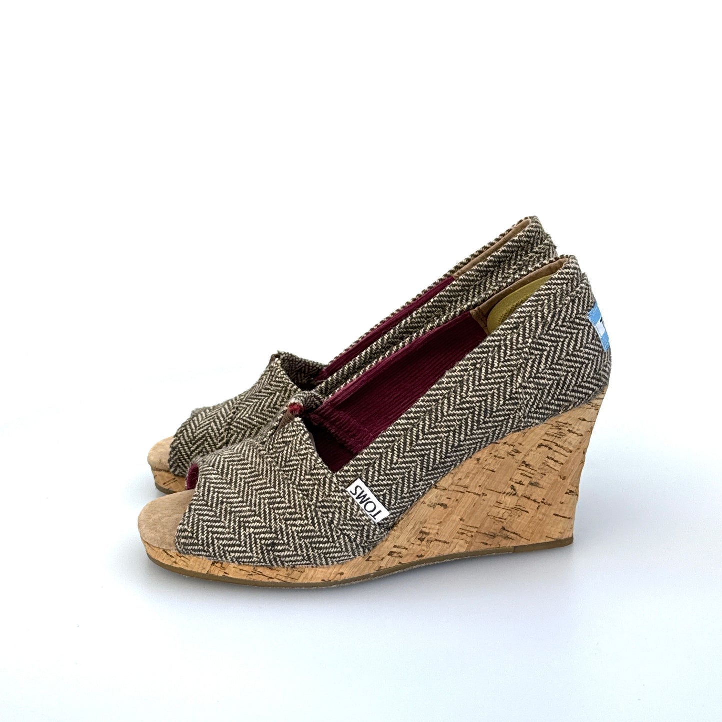 Toms | Womens Herringbone Wedge Cork Heel Shoes | Color: Brown/White | Size: 5 | Pre-Owned