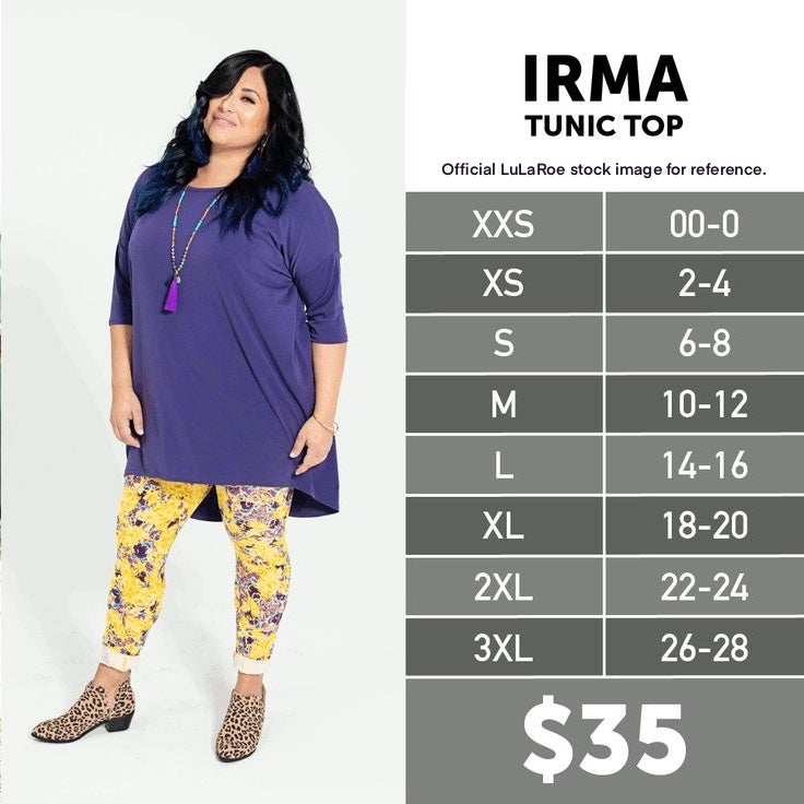 LuLaRoe Irma High-Low S/s Tunic | XL (18-20) | Green Retro Abstract Pattern | NWT