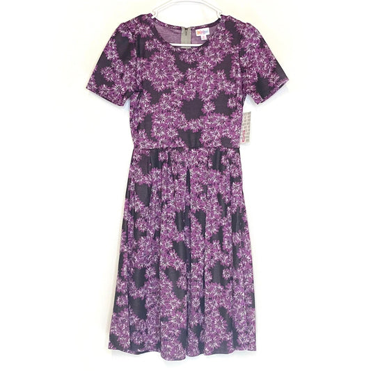 LuLaRoe Womens S Amelia Purple Jacquard Floral Dress S/s NWT