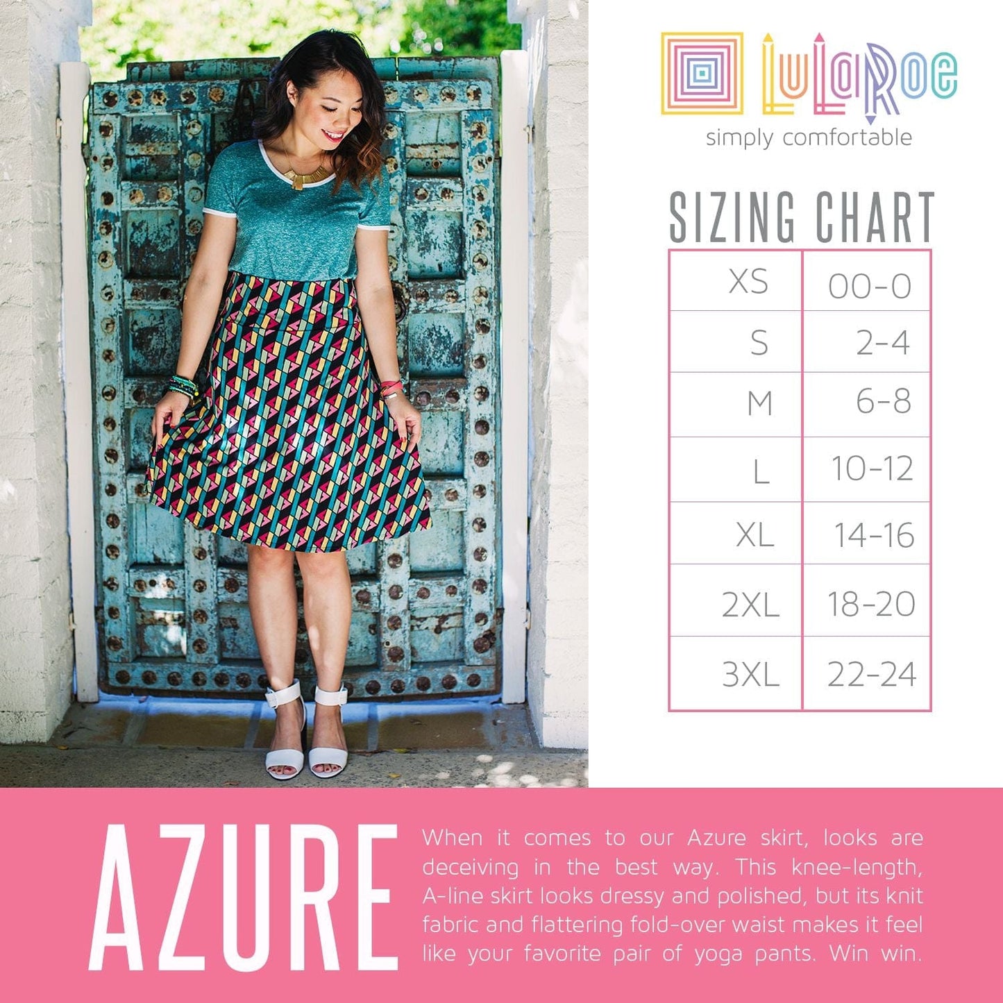 LuLaRoe Womens 2XL Teal/Green/Black Vibrant Geometric Brick Print Azure Skirt NWT*