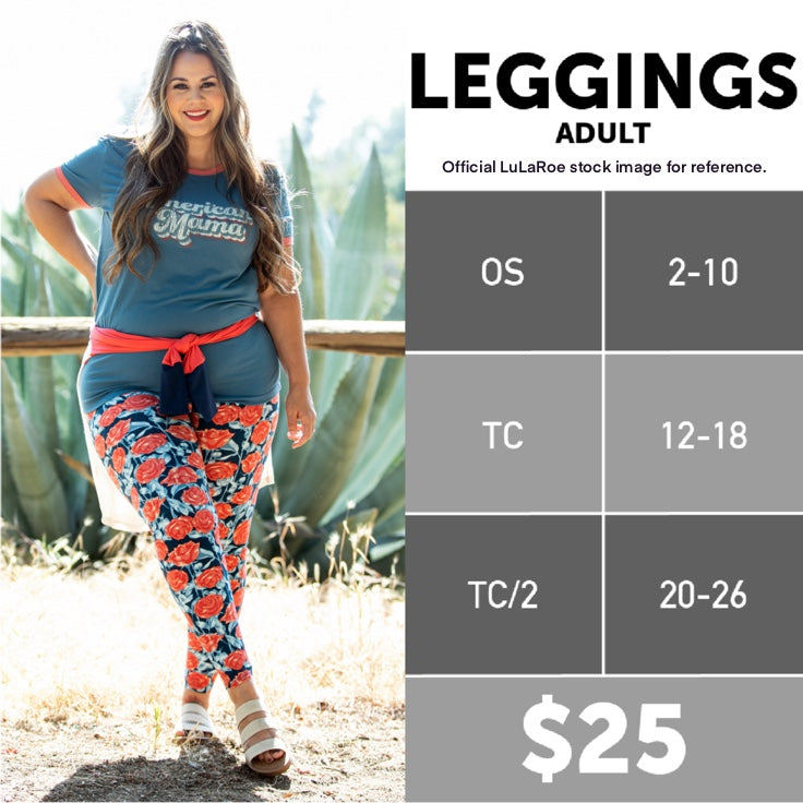 LuLaRoe | Print Leggings | OS (2-10) | Blue-Gray | Digital/Roses | New