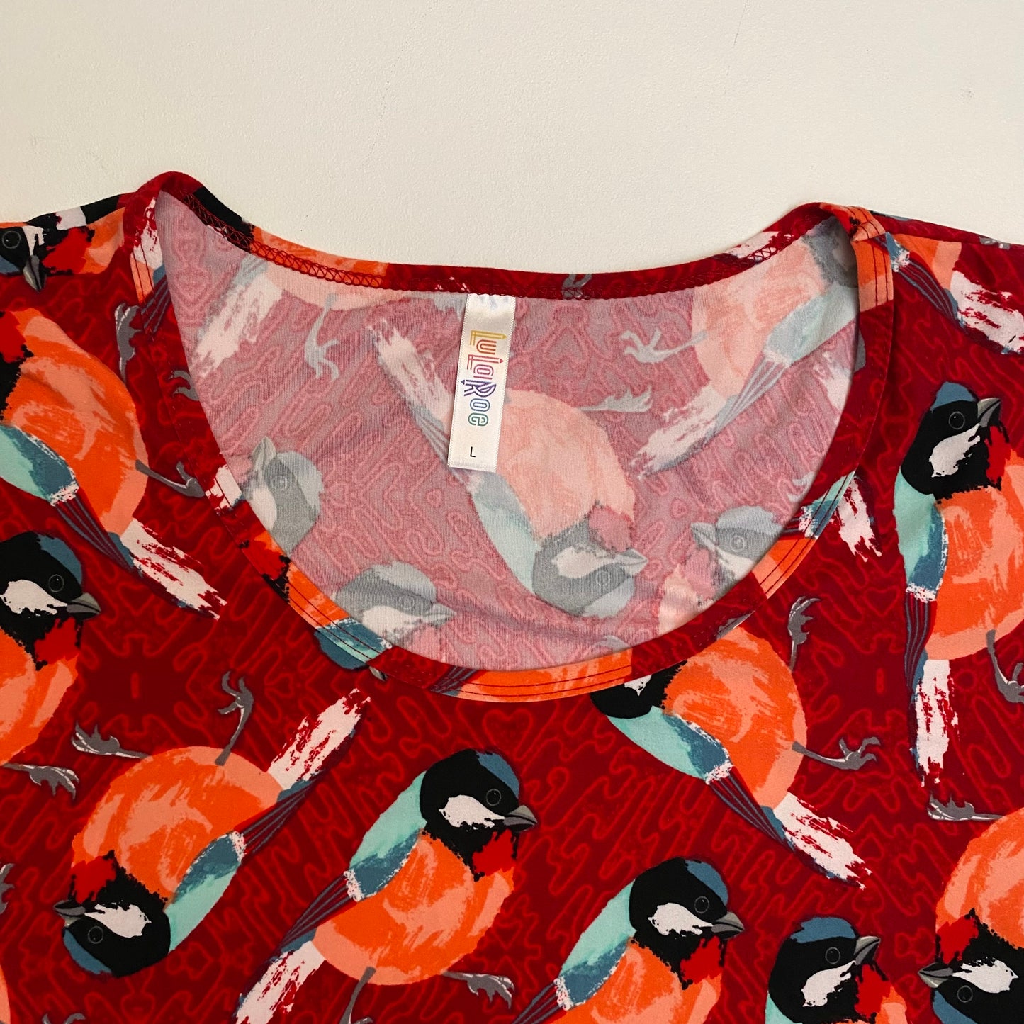 LuLaRoe Perfect T Swing Top | L (14-16) | Red Birds | NWT