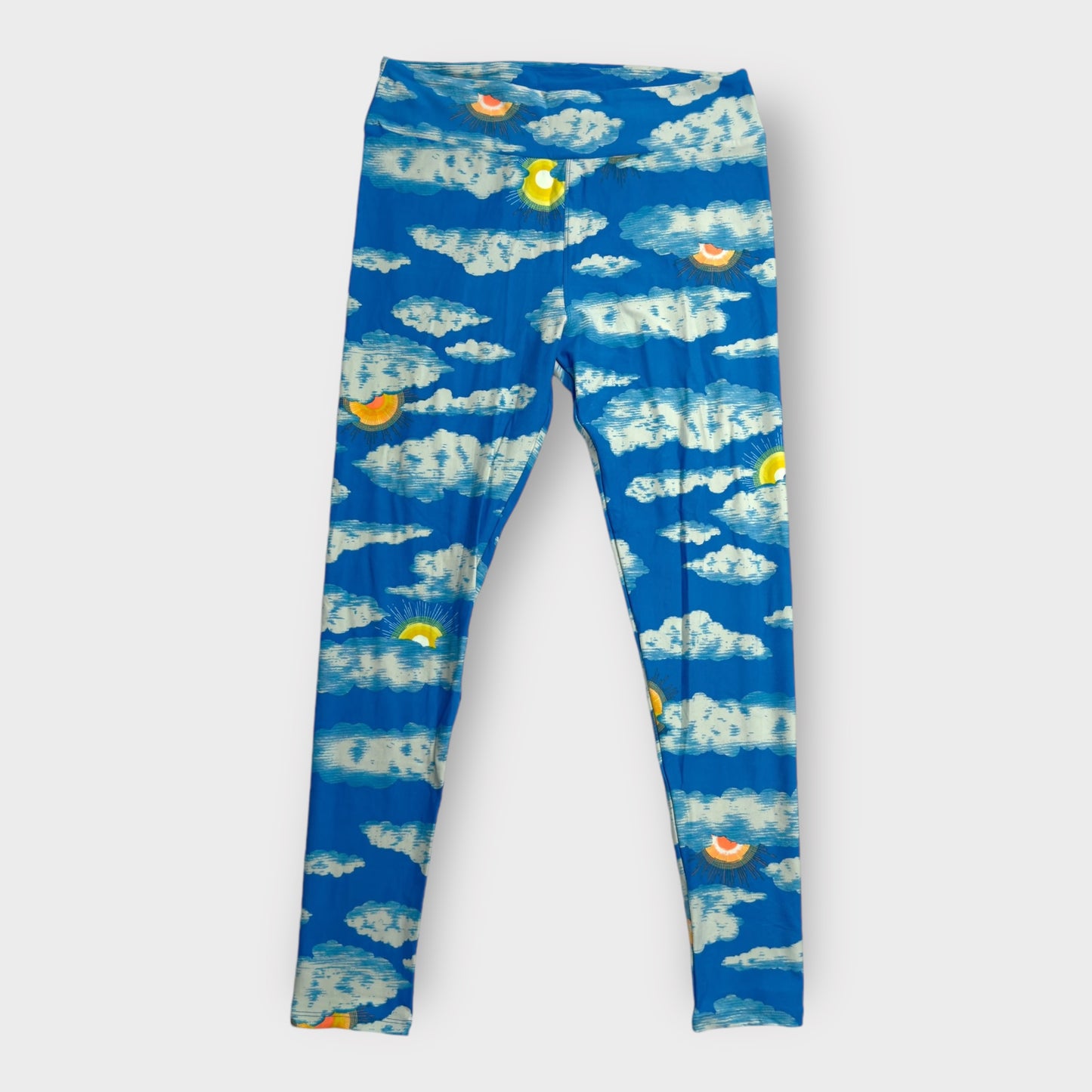 LuLaRoe Leggings | TC (12-18) | Blue/Yellow/White Sun and Clouds Print | New