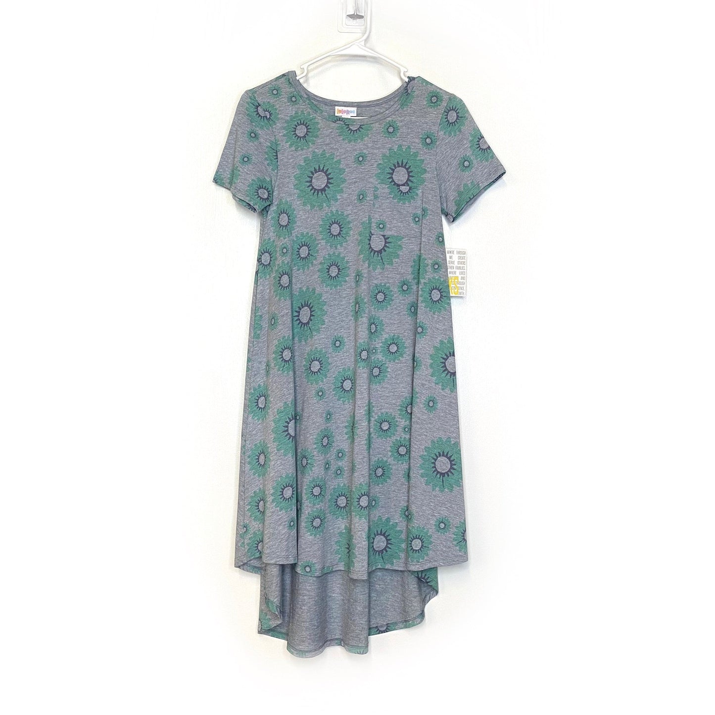 LuLaRoe Womens XXS Gray/Green Retro Floral 'Carly' S/s Swing Dress NWT