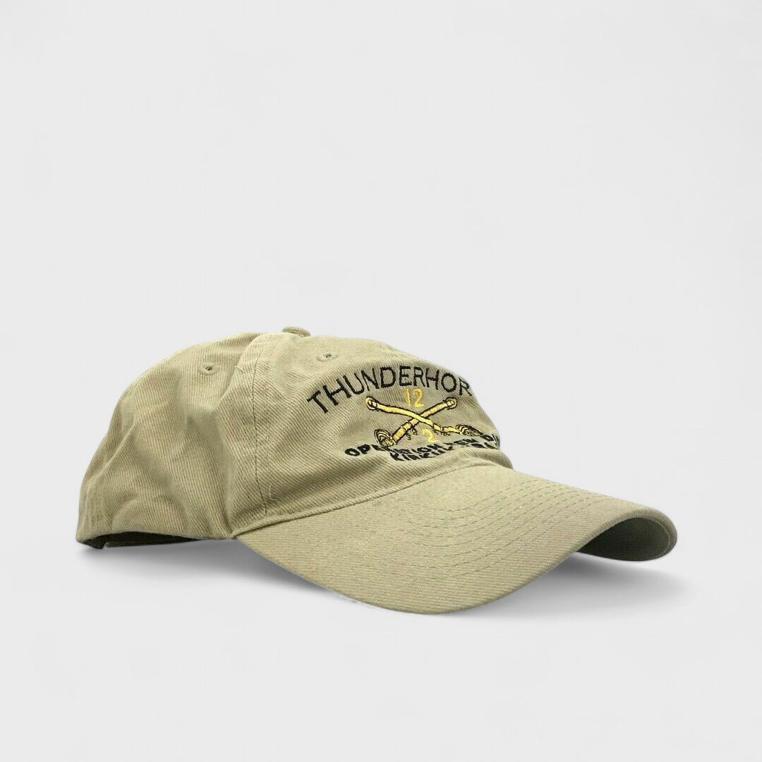 Resilient Thunderhorse 12th Battalion 2nd Cavalry Regiment Hat | Beige | Embroidered Cotton Twill | Adjustable Fit | Pre-Owned