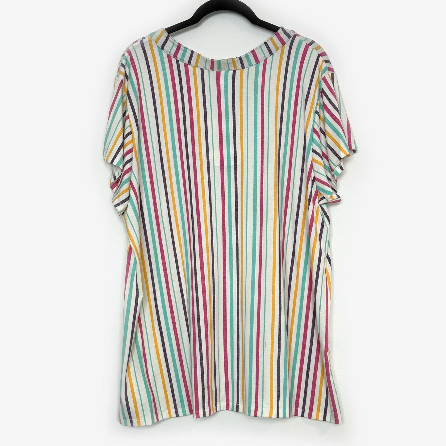 LuLaRoe | Layla Mandarin Split Collar Top | Size: 2XL | Color: White/Multicolor | Vertical Stripes | NWT