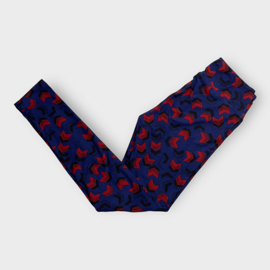 LuLaRoe Leggings | OS (2-10) | Navy/Red/Black Chevron Print | New