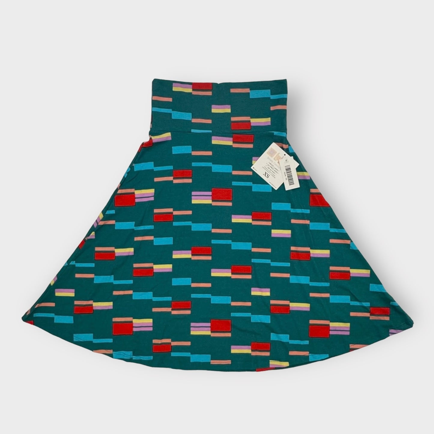 LuLaRoe Azure Skirt | XS (00-0) | Green/Multicolor Geometric | A-Line | NWT