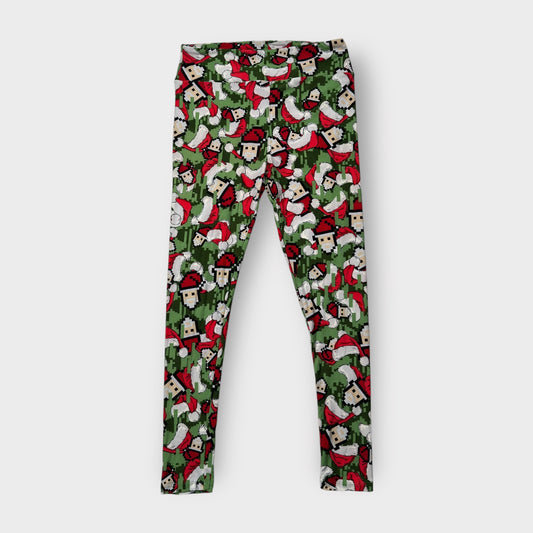 LuLaRoe Leggings TC (12-18) - Green, Red & White Pixelated Santa Print - Ultra Soft Stretch Fabric