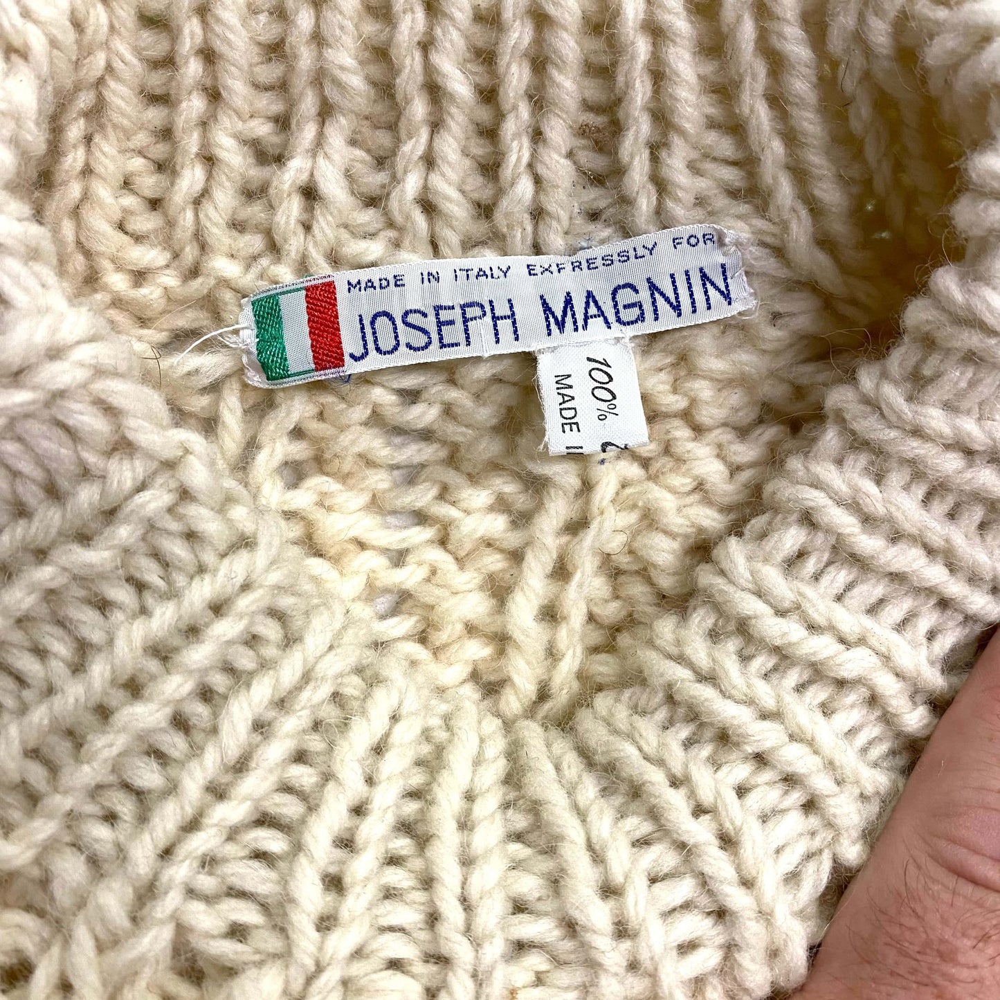 Authentic Italian Wool Joseph Magnin Mens Size M Chunk Cable-Knit Sweater L/s EUC
