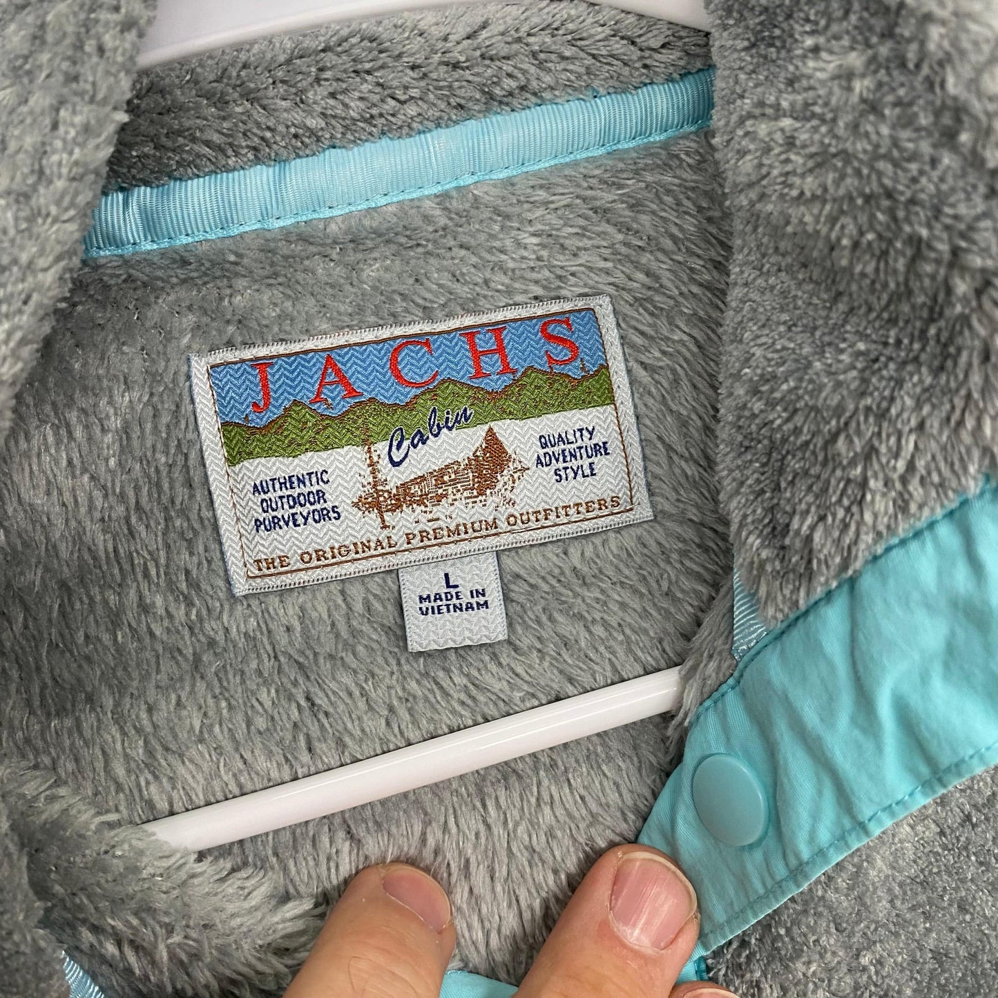 Jachs Cabin Unisex Gray/Blue 1/4 Snap Sherpa Fleece Pullover Sweater EUC