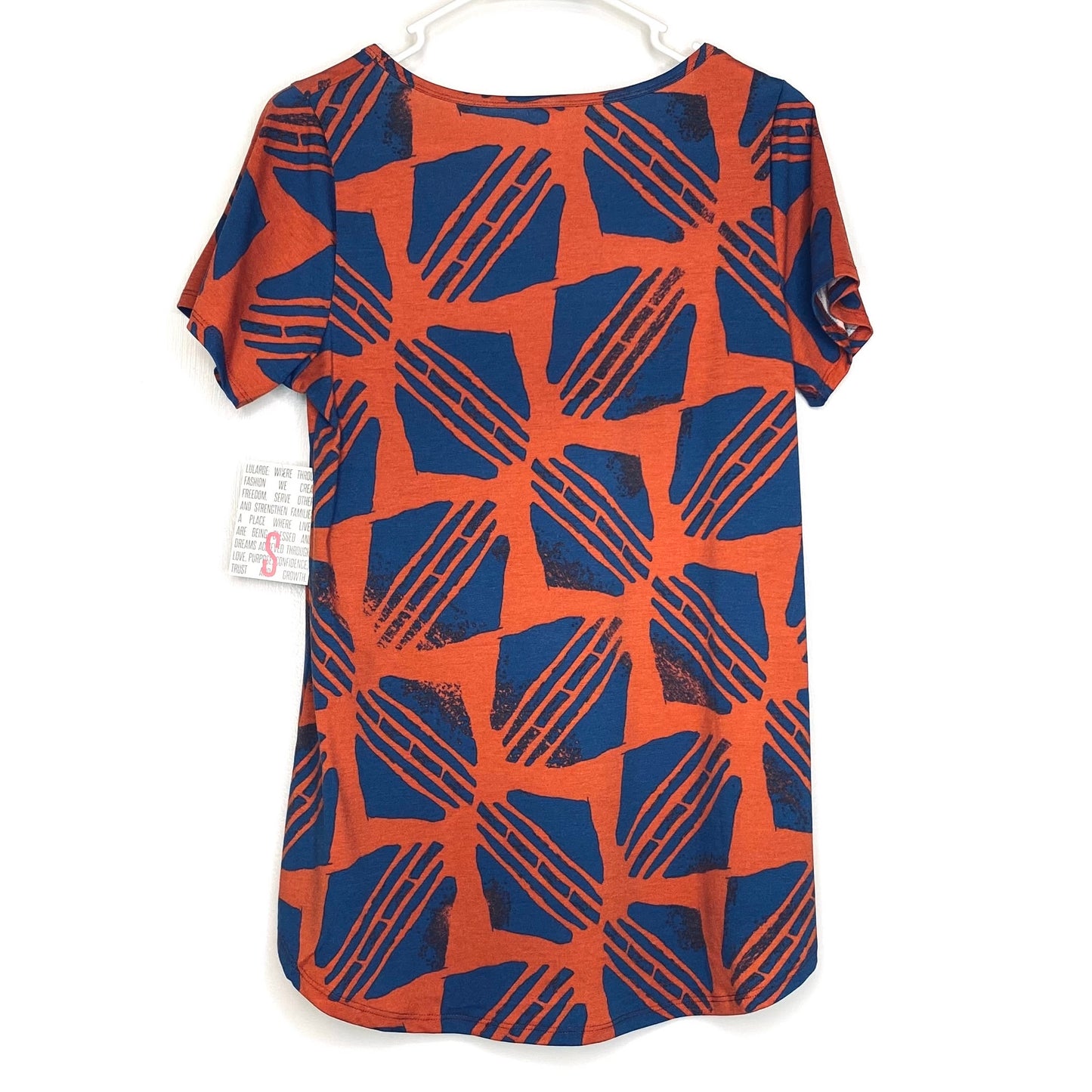 LuLaRoe Womens S Orange/Blue Carved Stamp Classic T S/s Top NWT