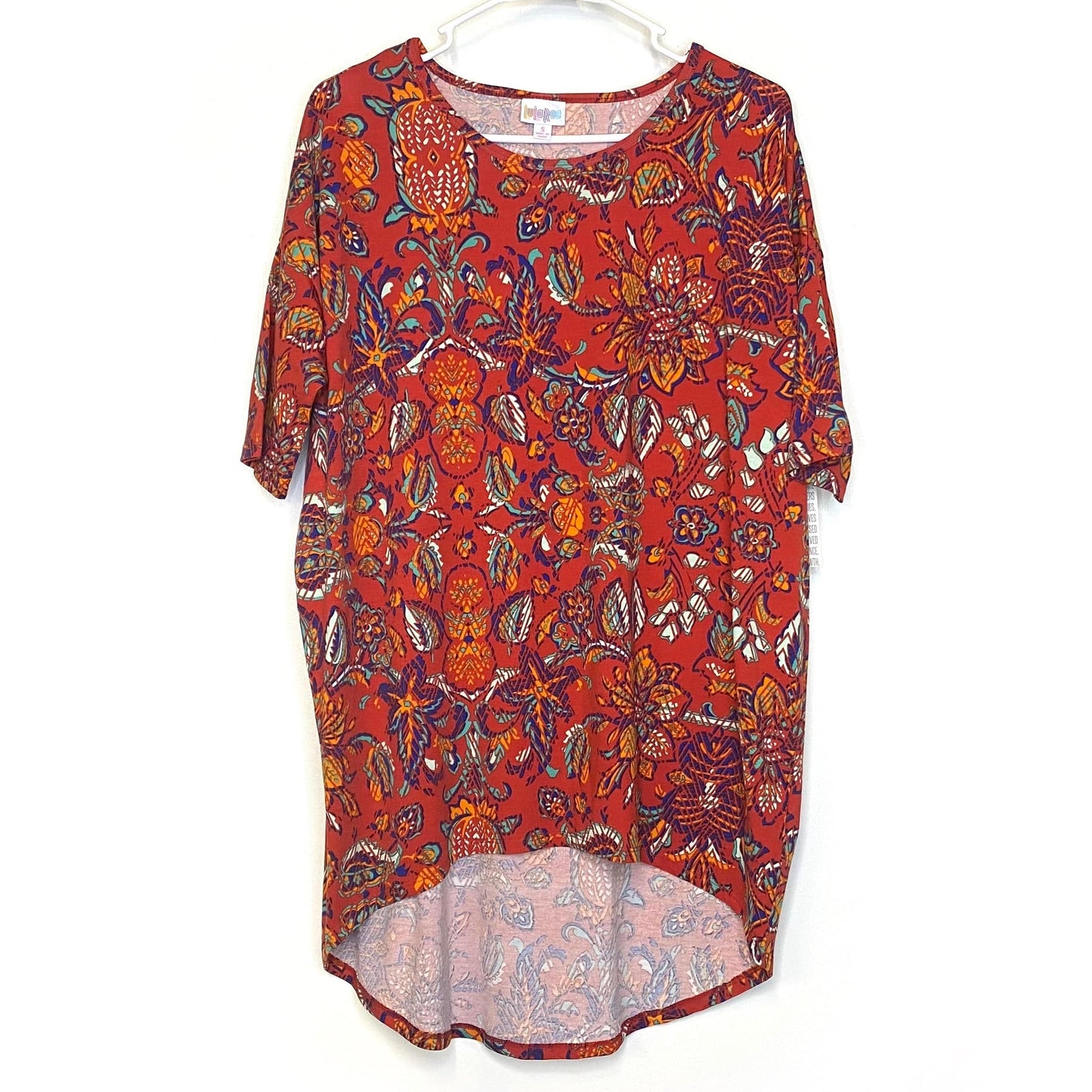 LuLaRoe Womens S Irma Orange/Multicolor Floral Pattern S/s Tunic Top NWT