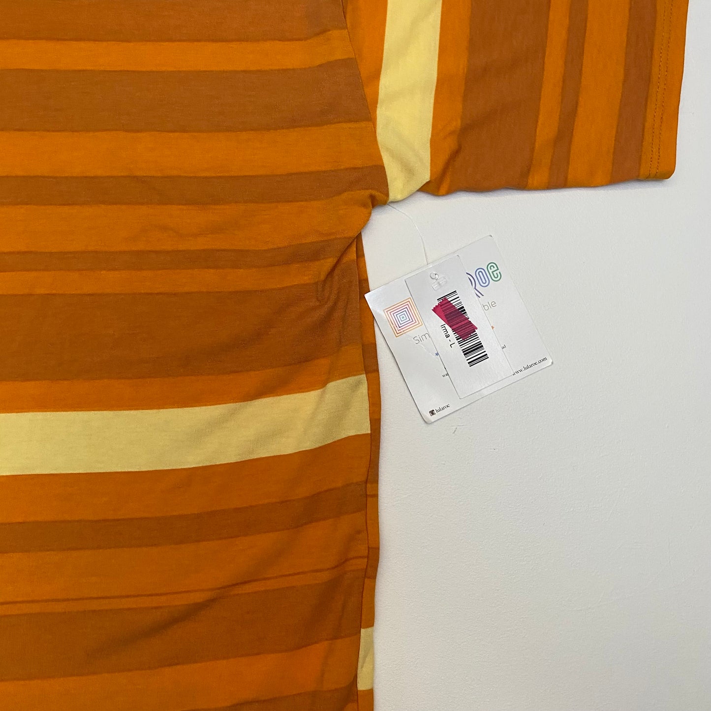 LuLaRoe Irma High-Low S/s Tunic | L (14-16) | Orange/Yellow Striped | NWT