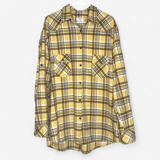 Matchstick Women's Yellow Plaid Flannel Button-Up Shirt - Size XXL - Long Sleeve