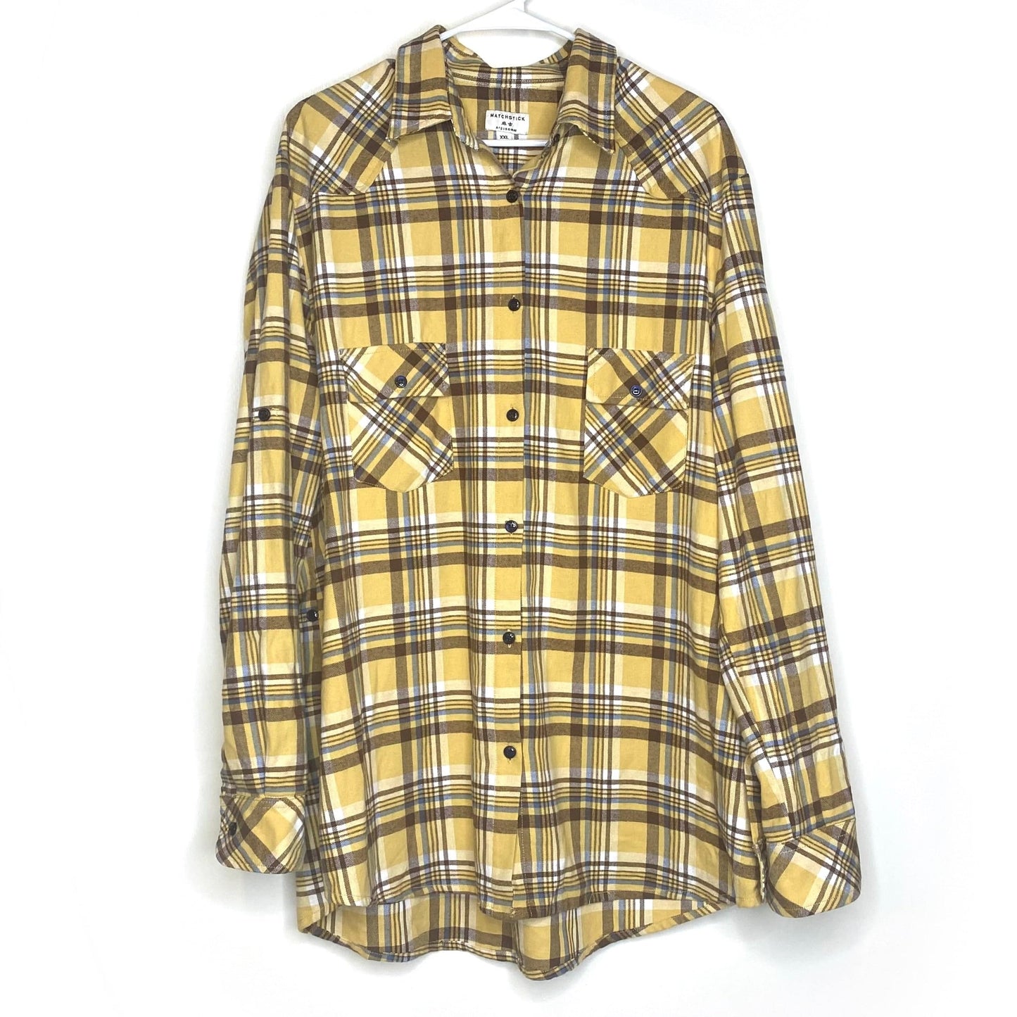 Matchstick Flannel Shirt | XXL | Yellow Plaid | Button-Up L/s | Pre-Owned