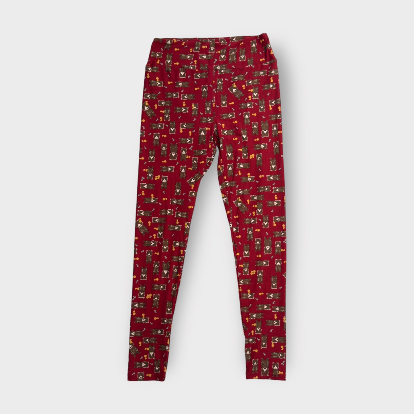 LuLaRoe Leggings | OS (2-10) | Deep Red Bears & Bows | Buttery Soft | New