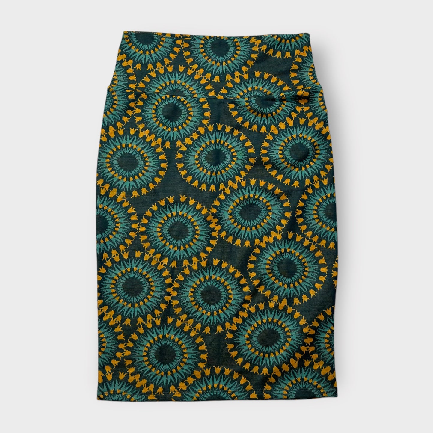 LuLaRoe Cassie Pencil Skirt - Green and Yellow Psychedelic Circles Pattern - Size XS (0-2) - NWT