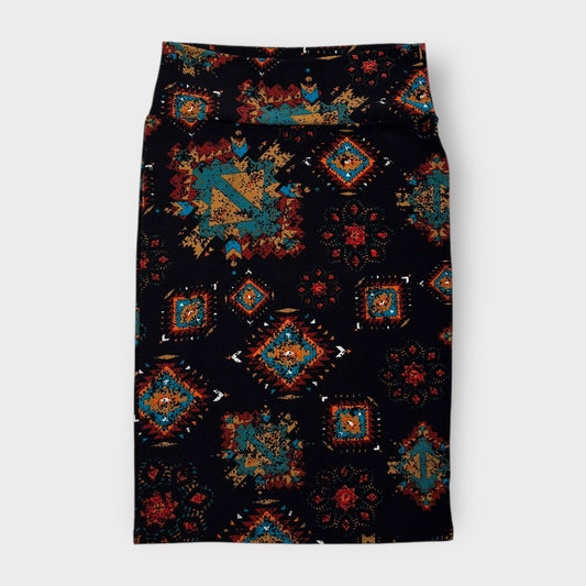 LuLaRoe Cassie Pencil Skirt - Black Multicolor Aztec Pattern - Size S (6-8) - NWT