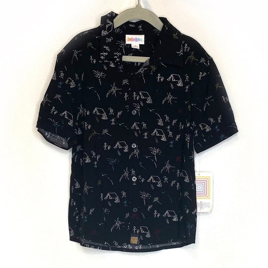 LuLaRoe Boys 4 Black ‘Thor’ Camping Shirt S/s Button-Up NWT
