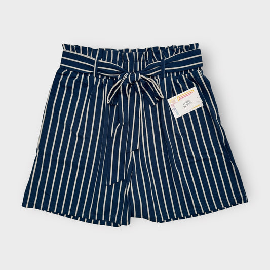 LuLaRoe Ella Paper Bag Shorts | M (10-12) | Blue/White Striped | NWT