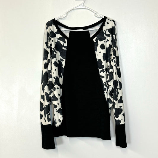 Jodifl | Cowprint Batwing Sweater Top | Color: Black/White | Size: M