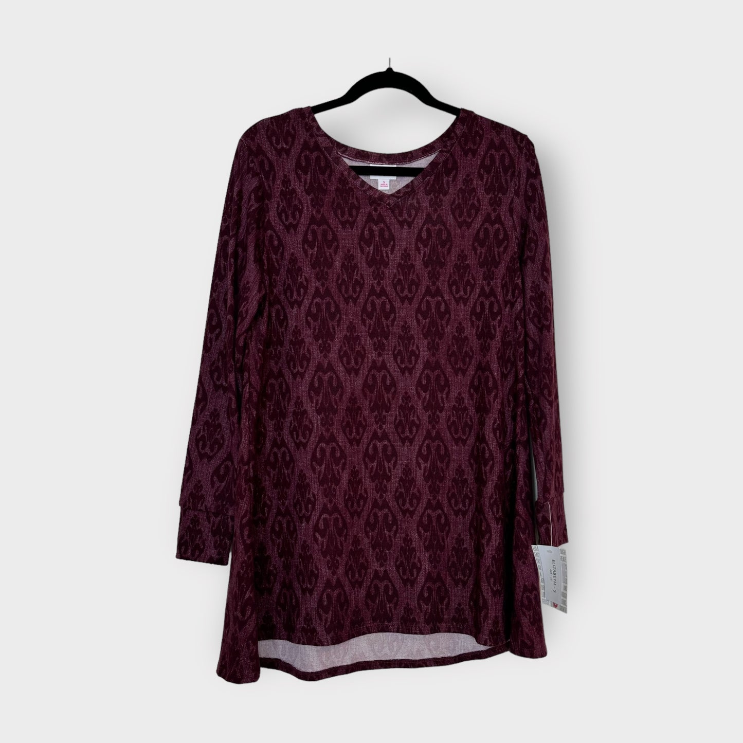 LuLaRoe Elizabeth L/s Tunic | S (6-8) | Deep Red Geometric Diamond | NWT